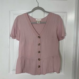 Pink Peplum Blouse with Tortoise Shell Buttons | Urban Romantics
